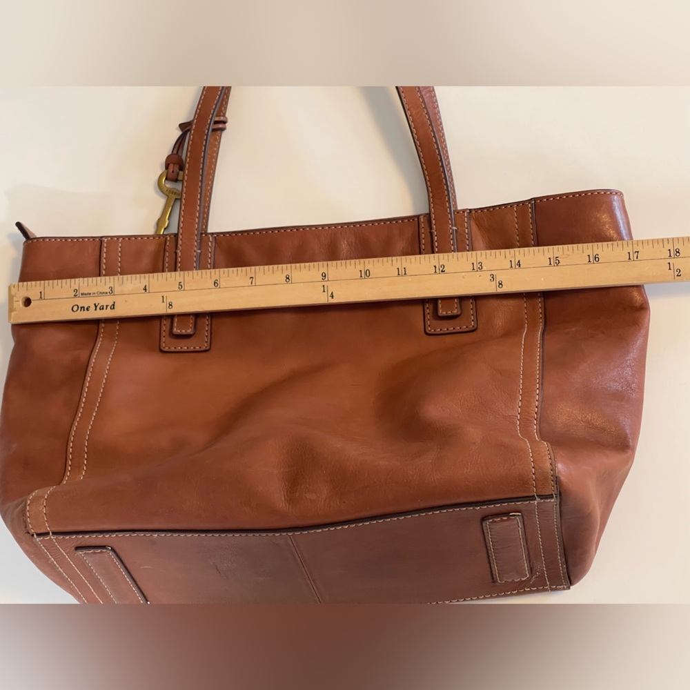 Fossil Brown Pebbled Leather Emma Tote Brass Key - Picture 12 of 16